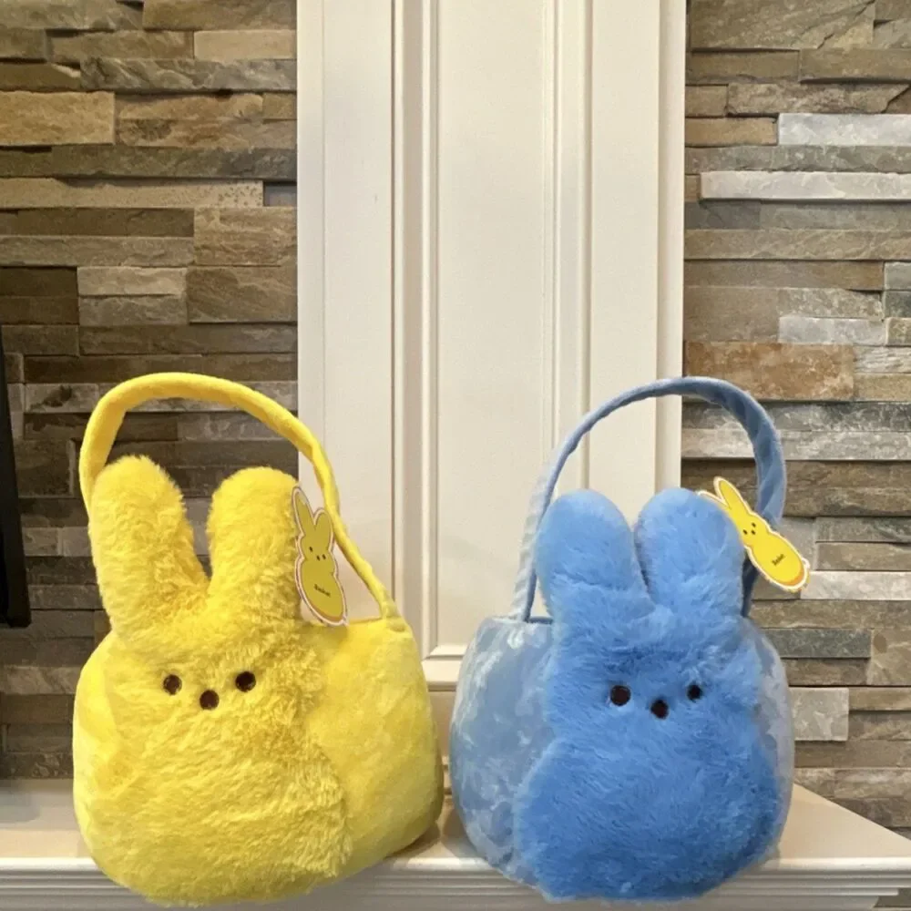 Peeps Plush Bunny Baskets Yellow Blue Set 10x8 in Easter/Candy Themed